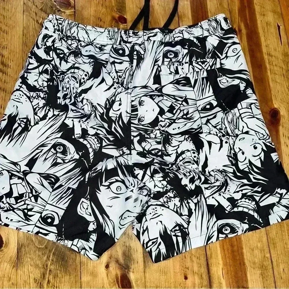 FreshPrints Anime Swim Trunks w front pockets & 1 back pocket, drawstring waist